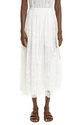 Adam Lippes Floral Embroidered Scalloped Tulle Wrap Skirt in Ivory