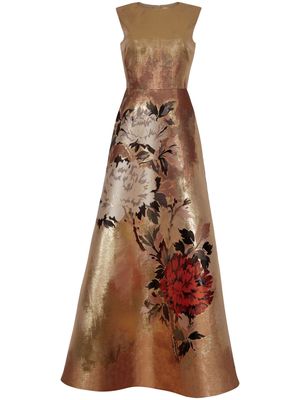 Adam Lippes floral-jacquard flared maxi dress - Brown