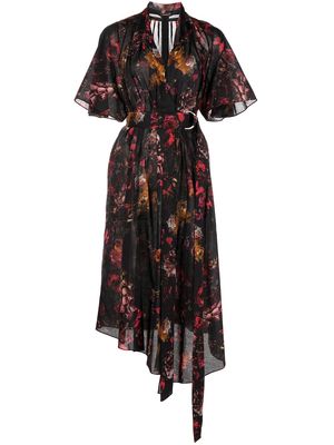 Adam Lippes floral-print asymmetric midi dress - Black