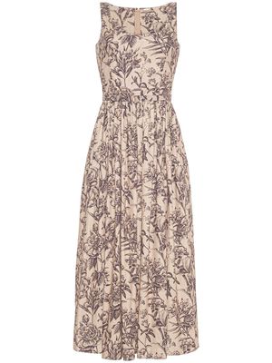 Adam Lippes floral-print belted midi dress - Brown