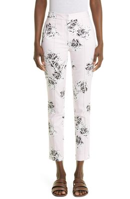 Adam Lippes Floral Print Cigarette Pants in Pale Pink Floral