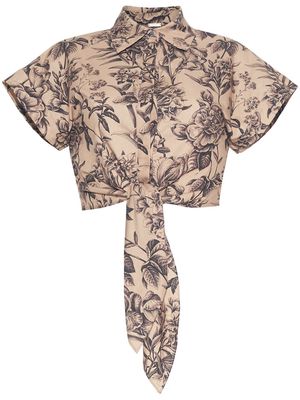 Adam Lippes floral-print cropped shirt - Brown