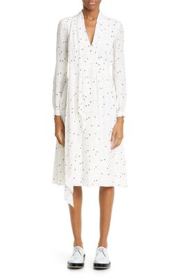 Adam Lippes Floral Print Draped Front Silk Shirtdress in Ivory