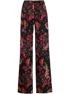 Adam Lippes floral-print pintuck wide trousers - Black