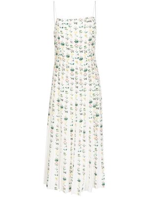 Adam Lippes floral-print pleated silk dress - White