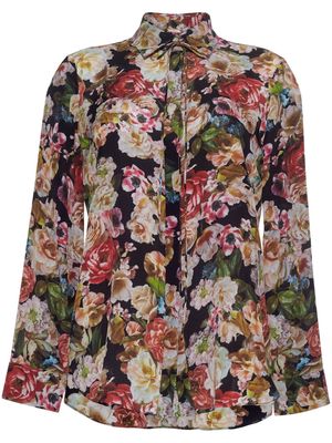 Adam Lippes floral-print silk crepe de chine shirt - Black