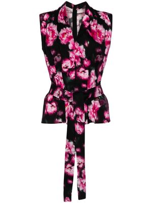 Adam Lippes floral-print sleeveless shirt - Black