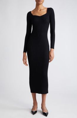 Adam Lippes Florentine Long Sleeve Silk & Cashmere Rib Sweater Dress in Black