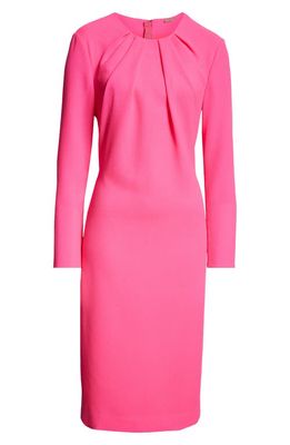 Adam Lippes Minton Long Sleeve Wool Crepe Dress in Hot Pink