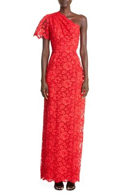 Adam Lippes One-Shoulder Guipure Lace Gown in Red