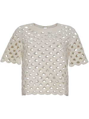 Adam Lippes open-knit faux-pearl blouse - Neutrals