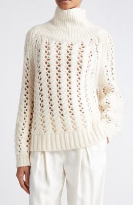 Adam Lippes Openwork Cable Silk & Cashmere Sweater in Ivory