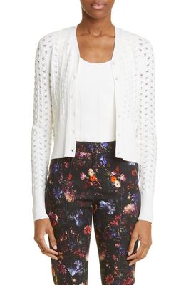 Adam Lippes Pointelle Compact Jacquard Cardigan in Ivory