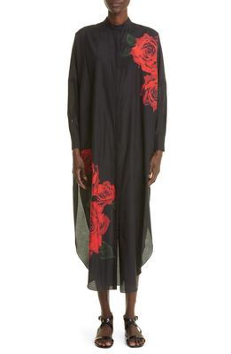 Adam Lippes Rose Print Cotton Voile Caftan Dress in Black Floral