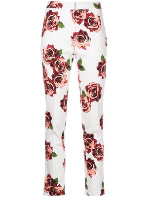 Adam Lippes rose-print slim trousers - White
