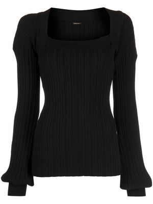 Adam Lippes square-neck long-sleeved knitted top - Black