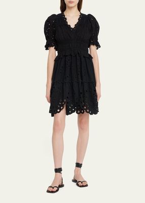 Addie Eyelet Puff-Sleeve Mini Dress