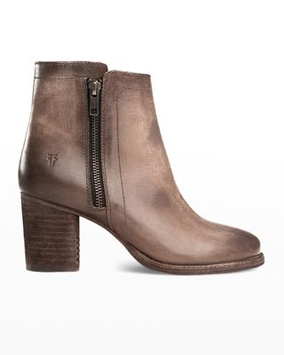 Addie Leather Dual-Zip Ankle Boots