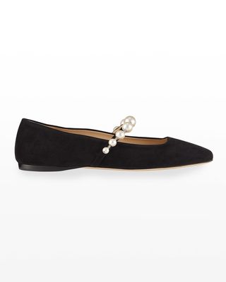 Ade Suede Pearly-Stud Mary Jane Ballerina Flats