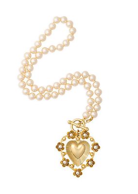 Adele 24K-Gold-Plated, Imitation Pearl & Cultured Freshwater Pearl Heart Pendant Necklace