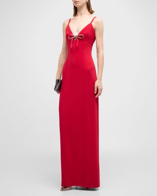 Adele Bow Crepe Vented-Back Gown