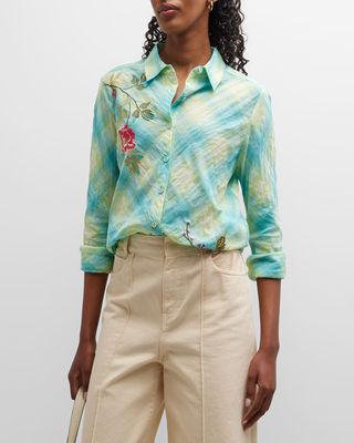 Adele Button-Front Shirt with Embroidered Detail