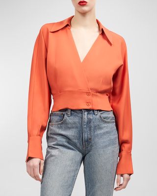 Adele Cropped Spread-Collar Blouse