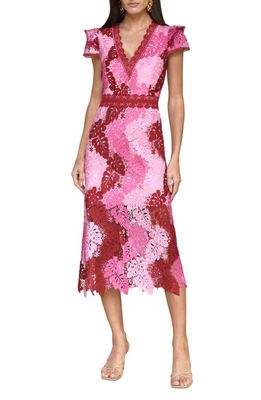 Adelyn Rae Adeline Palm Lace Midi Dress in Red/Pink
