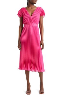 Adelyn Rae Daisy Pleated Tie Back Midi Dress in Pink