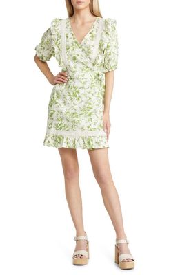 Adelyn Rae Dina Floral Organic Linen Blend Wrap Dress in Lime Green