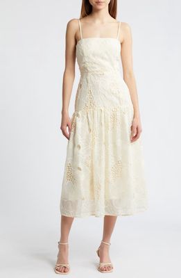 Adelyn Rae Embroidered Eyelet Midi Dress in Cream 