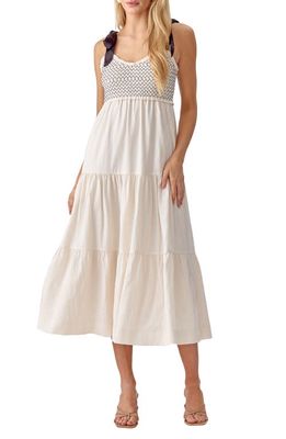 Adelyn Rae Emmeline Smocked Midi Dress in Ivory 