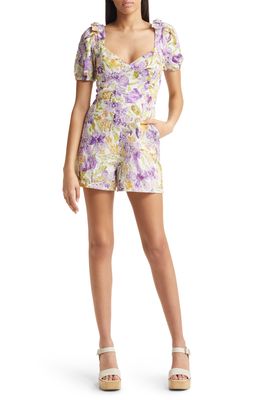 Adelyn Rae Gina Floral Print Embroidered Eyelet Romper in Lilac