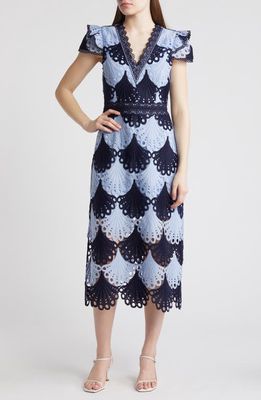 Adelyn Rae Lace Midi Dress in Navy/Blue 