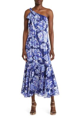 Adelyn Rae Londra Print One-Shoulder Maxi Dress in Navy Floral