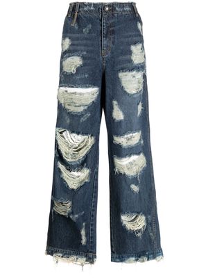 Ader Error distressed-effect cotton jeans - Blue