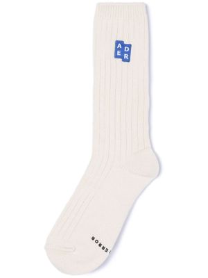 Ader Error logo-appliqué calf socks - White