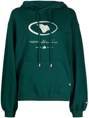 Ader Error Near Missed logo-embroidered cotton hoodie - Green