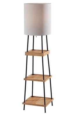 ADESSO LIGHTING Henry Charge Shelf Floor Lamp in Black Finish W/Natural Wood