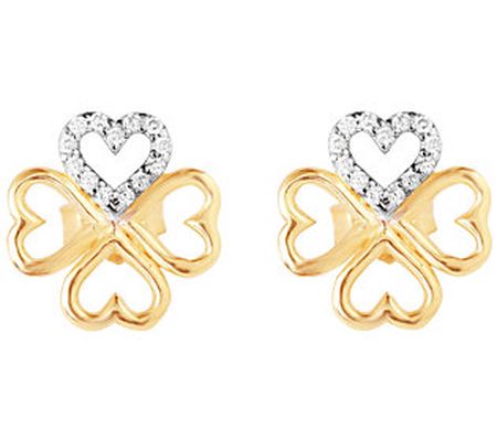 Adi Paz 14K Gold 1/7 cttw Diamond Heart Clo ver Earrings