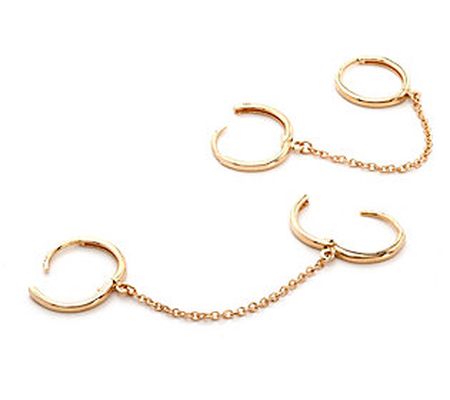 Adi Paz 14K Gold Double Hoop w/ Chain Earrings