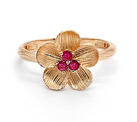 Adi Paz 14K Gold Textured Ruby Flower Ring