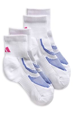 adidas 2-Pack Superlite Performance Quarter Socks in White/Lucid Blue/Pink