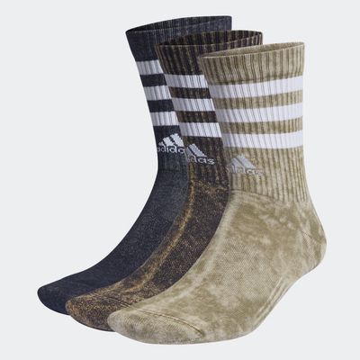 adidas 3-Stripes Stonewash Crew Socks 3 Pairs Olive Strata L