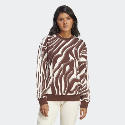 adidas Abstract Allover Animal Print Sweatshirt Auburn 2XS Womens