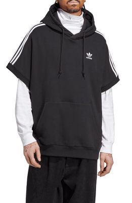 adidas Adicolor Short Sleeve Cotton French Terry Hoodie in Black