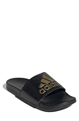 adidas Adilette Comfort Slide Sandal in Core Black/Gold Met
