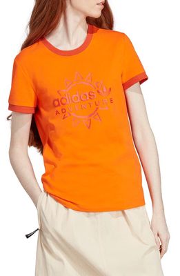 adidas Adventure Logo Slim Fit Stretch Cotton T-Shirt in Craft Orange