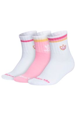 adidas Assorted 3-Pack Originals Aura Quarter Crew Socks in White/Bliss Pink/Magenta