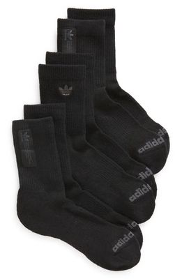 adidas Assorted 3-Pack Originals Crew Socks in Black/Grey Six